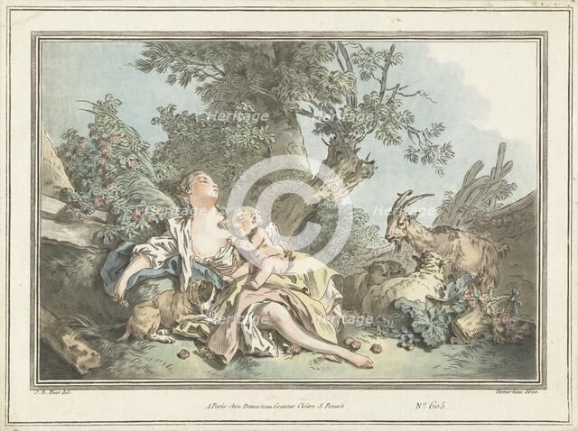 Sleeping Shepherdess and Cupid, 1760-1802. Creator: Gilles-Antoine Demarteau.