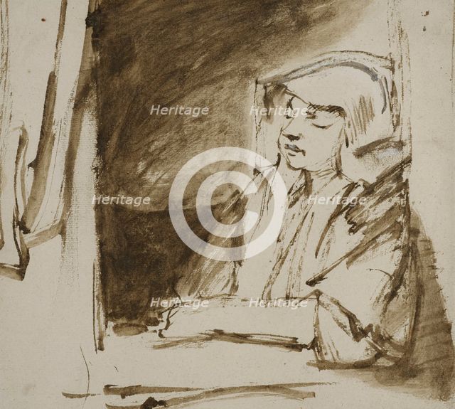 Sleeping woman at an open window,  c.1655. Creator: Rembrandt Harmensz van Rijn.