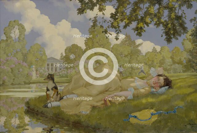 Sleeping Woman in a Park, 1922. Artist: Somov, Konstantin Andreyevich (1869-1939)