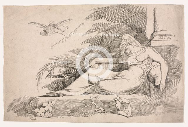 Sleeping Woman with a Cupid, 1780-1790. Creator: Henry Fuseli (Swiss, 1741-1825).