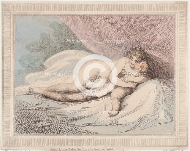 Sleeping Venus Cuddling a Child, January 1, 1799., January 1, 1799. Creator: Thomas Rowlandson.
