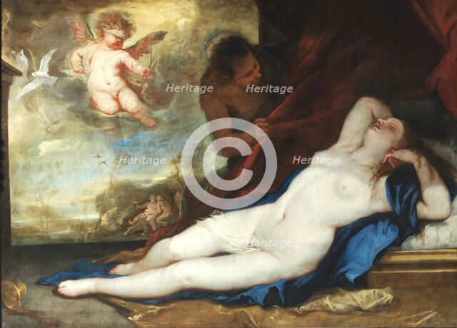 Sleeping Venus, Amor and Satyr, c. 1670. Creator: Giordano, Luca (1632-1705).