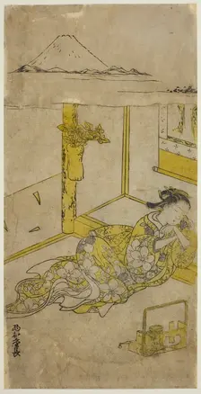 Sleeping Young Woman with Mt. Fuji Above, c. 1740s. Creator: Nishimura Shigenaga