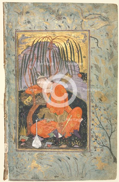 Sleeping Youth (verso), Illustration from a Single Page Manuscript, early 1600s. Creator: Riza-yi Abbasi (Iranian), style of.