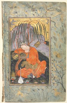 Sleeping Youth (verso), Illustration from a Single Page Manuscript, early 1600s. Creator: Riza-yi Abbasi (Iranian), style of