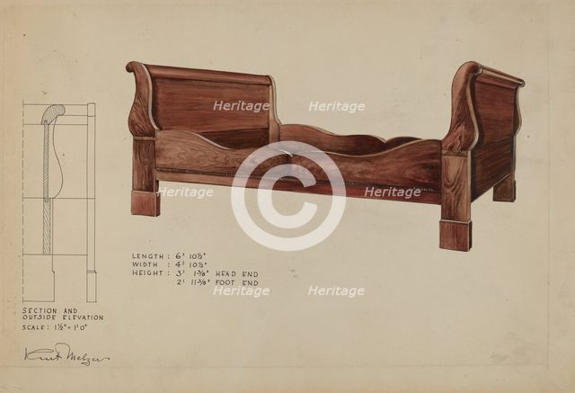 Sleigh Bed, c. 1936. Creator: Kurt Melzer.