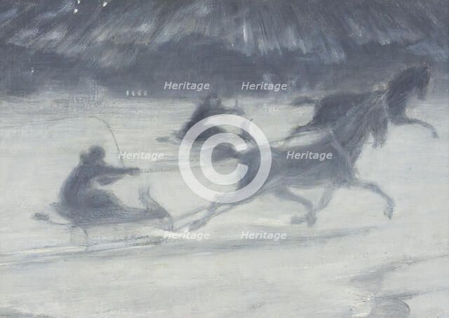 Sleighing on the Ice. Illustration for a Short Story by Per Hallström, 1907. Creator: Johan Axel Gustav Acke.
