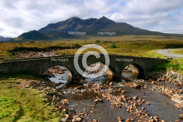 Sligachan Bridge and Sgurr nan Gillean, Skye, Highland, Scotland. Creator: Peter Thompson.