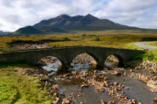 Sligachan Bridge and Sgurr nan Gillean, Skye, Highland, Scotland. Creator: Peter Thompson