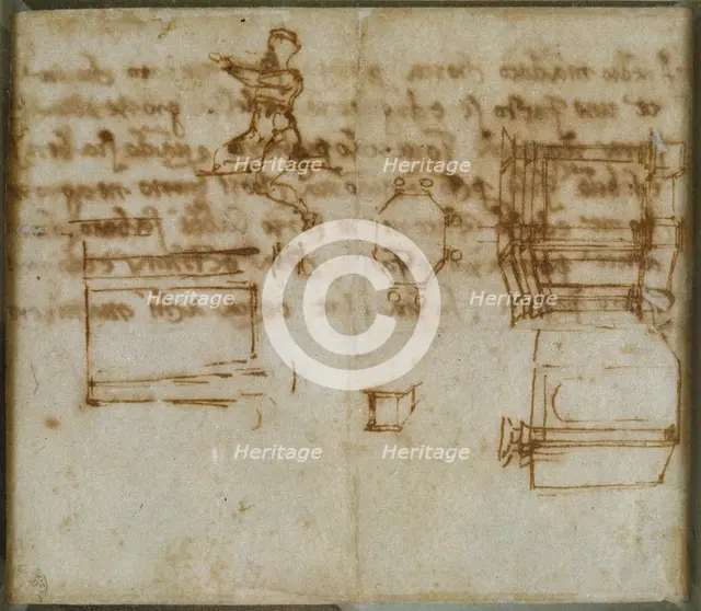 Slight Sketches of Architecture and a small Figure Study, late 15th-early 16th century. Artist: Michelangelo Buonarroti.