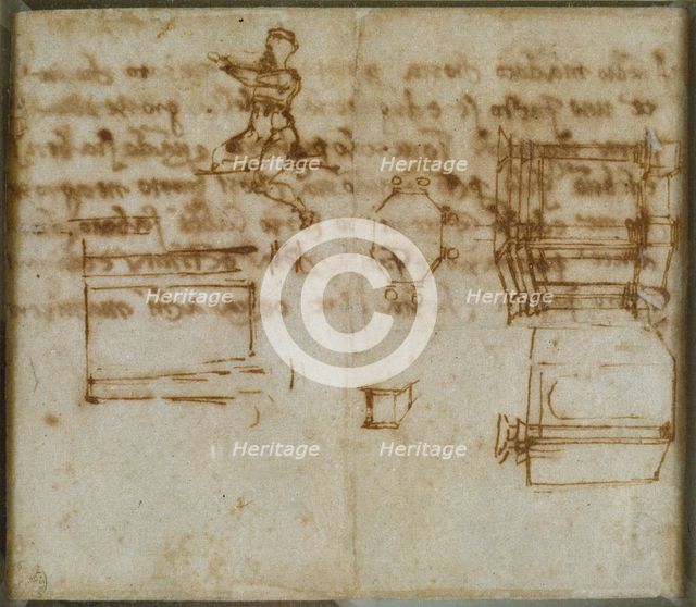 Slight Sketches of Architecture and a small Figure Study, late 15th-early 16th century. Artist: Michelangelo Buonarroti.