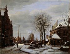 Slijpsteenmarkt (Whetstone Market) in Amsterdam with the Building Het Zeerecht in Winter..., 1817. Creator: George Pieter Westenberg