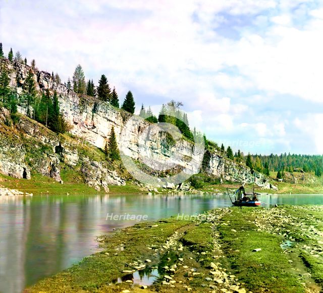Slizkoi Rock, Chusovaya River, 1912. Creator: Sergey Mikhaylovich Prokudin-Gorsky.
