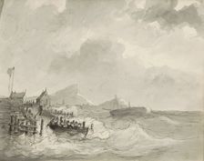 Sloop with figures at a landing place, c.1825-c.1875. Creator: Circle of Petrus Johannes Schotel