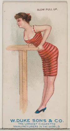 Slow Pull Up, from the Gymnastic Exercises series (N77) for Duke brand cigarettes, 1887., 1887. Creator: Unknown