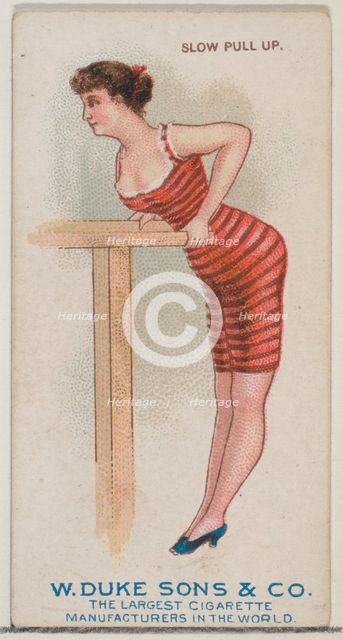 Slow Pull Up, from the Gymnastic Exercises series (N77) for Duke brand cigarettes, 1887., 1887. Creator: Unknown.