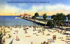 Spa Beach and Municipal Pier on Tampa Bay, St Petersburg, Florida, USA, 1940
