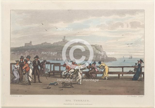 Spa Terrace, from "Poetical Sketches of Scarborough", 1813., 1813. Creators: Thomas Rowlandson, Joseph Constantine Stadler, J. Bluck.