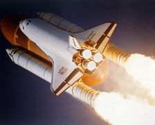 Space Shuttle Atlantis launching from Kennedy Space Center, USA, 1980s. Creator: NASA