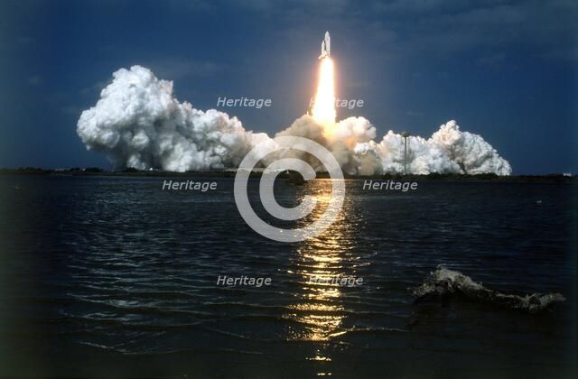Space Shuttle 'Columbia' lifting off, Kennedy Space Center, Merritt Island, Florida, USA, 1980s. Creator: NASA.