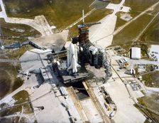 Space Shuttle Orbiter on the launch pad, Kennedy Space Center, Merritt Island, Florida, USA, 1980s. Creator: NASA