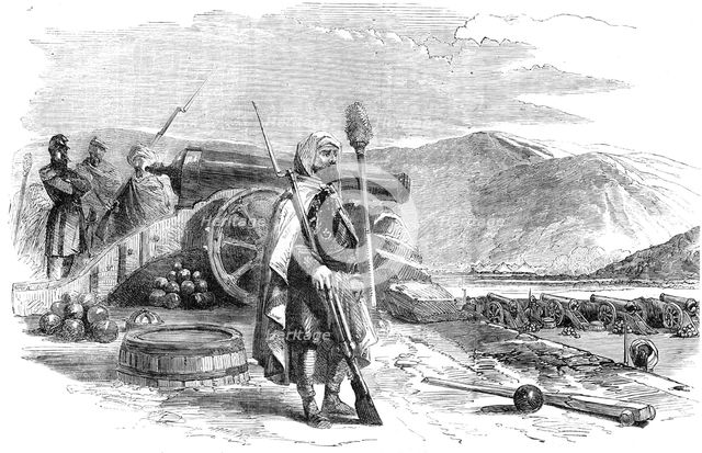 Spahi (Algerian Troops), French Battery on the Heights of Balaclava - from a sketch by..., 1854. Creator: Unknown.