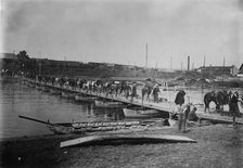 Spahis cross boat bridge, Compiegne, 1914. Creator: Bain News Service