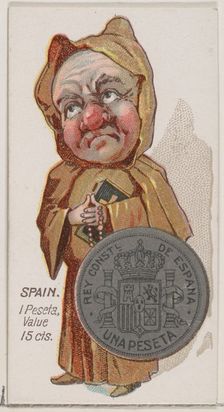 Spain, 1 Peseta, from the series Coins of All Nations (N72, variation 1) for Duke brand ci..., 1889. Creator: Unknown