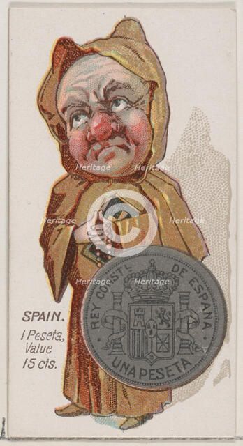 Spain, 1 Peseta, from the series Coins of All Nations (N72, variation 1) for Duke brand ci..., 1889. Creator: Unknown.