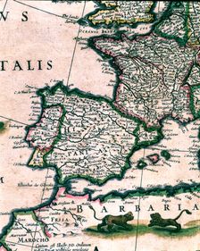 Spain and Africa, colored engraving from the book Le Theatre du monde or Nouvel Atlas 1645, …