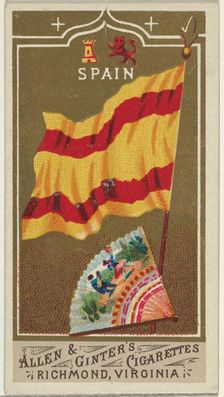 Spain, from Flags of All Nations, Series 1 (N9) for Allen & Ginter Cigarettes Brands, 1887. Creator: Allen & Ginter