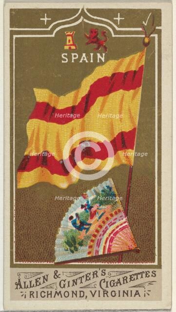 Spain, from Flags of All Nations, Series 1 (N9) for Allen & Ginter Cigarettes Brands, 1887. Creator: Allen & Ginter.