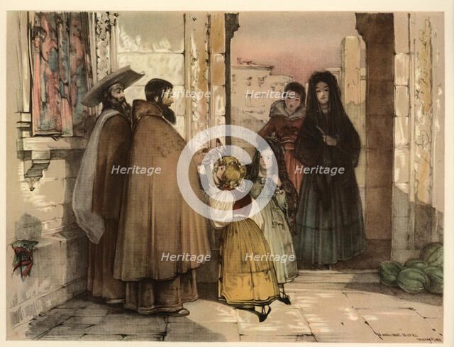 Spain. The reliquary. Folk costumes of the time.