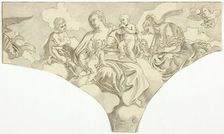 Spandrel Decoration with Seated Allegorical Female Figures of Charity and Obedience, n.d. Creator: Unknown