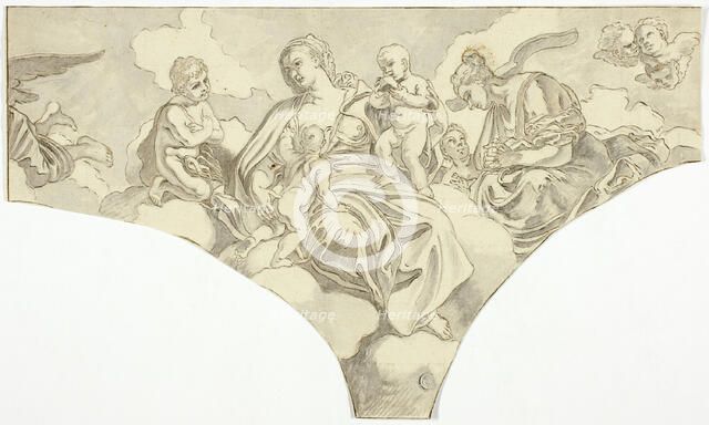 Spandrel Decoration with Seated Allegorical Female Figures of Charity and Obedience, n.d. Creator: Unknown.