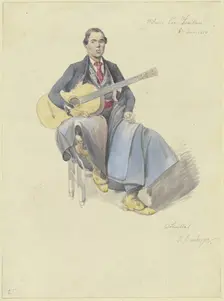 Spaniard with guitar, 1850. Creator: Fritz Bamberger