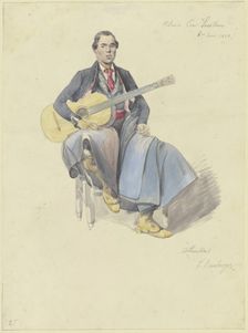 Spaniard with guitar, 1850. Creator: Fritz Bamberger