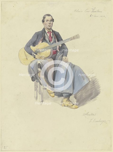 Spaniard with guitar, 1850. Creator: Fritz Bamberger.
