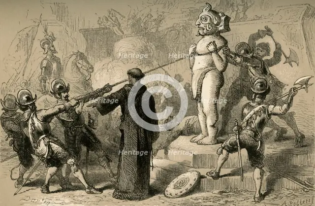 'Spaniards Destroying Mexican Idols', (1877). Creator: Albert Bobbett.
