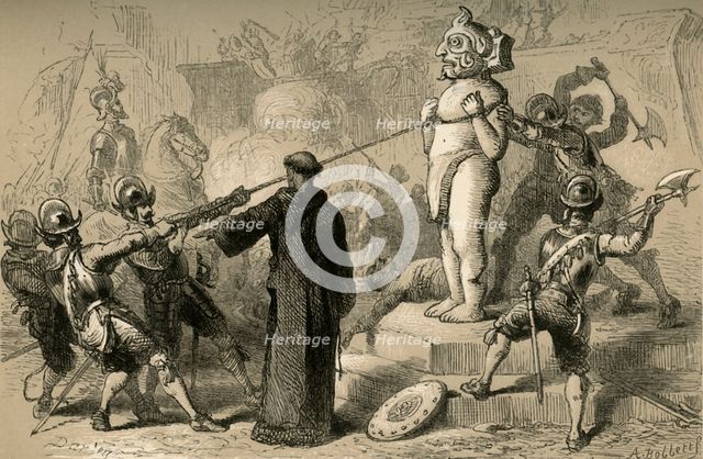 'Spaniards Destroying Mexican Idols', (1877). Creator: Albert Bobbett.