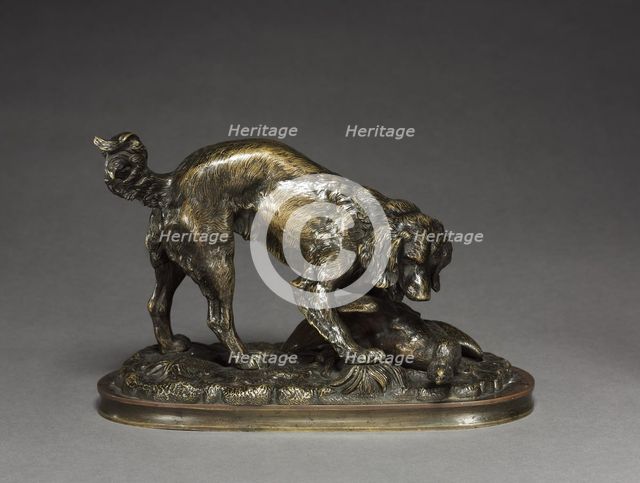 Spaniel and Duck, c.1830 - 1875. Creator: Antoine-Louis Barye (French, 1796-1875).
