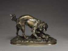 Spaniel and Duck, c.1830 - 1875. Creator: Antoine-Louis Barye (French, 1796-1875)