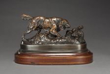 Spaniel Pointing a Rabbit, c. 1830 -1875. Creator: Antoine-Louis Barye (French, 1796-1875)
