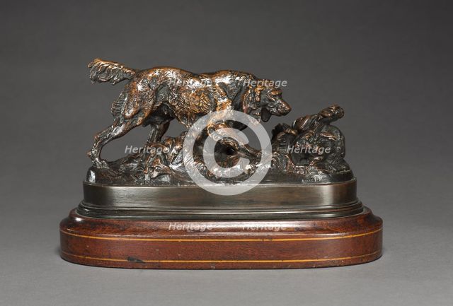 Spaniel Pointing a Rabbit, c. 1830 -1875. Creator: Antoine-Louis Barye (French, 1796-1875).