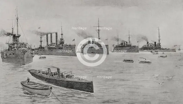 Spanish-American War (1898): the American fleet in Hampton Roads, 1898.  Creator: Enrique Laporta Valor.