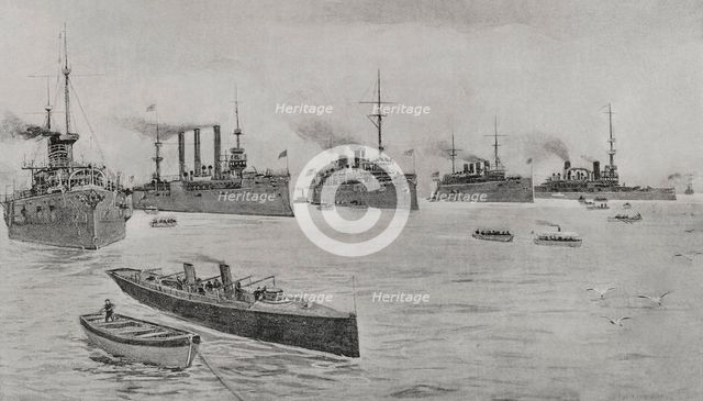 Spanish-American War (1898): the American fleet in Hampton Roads, 1898.  Creator: Enrique Laporta Valor.