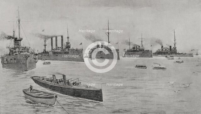 Spanish-American War (1898): the American fleet in Hampton Roads, 1898.  Creator: Enrique Laporta Valor.