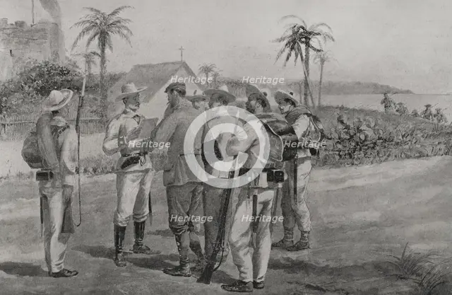 Spanish-American War (1898): arrest of two correspondents of the US newspaper "World", 1898.  Creator: Enrique Laporta Valor.
