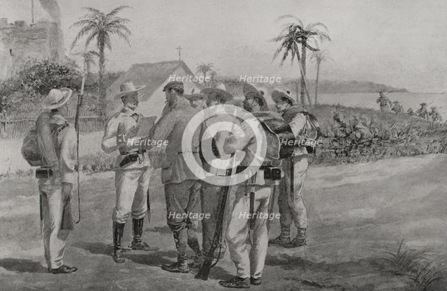 Spanish-American War (1898): arrest of two correspondents of the US newspaper "World", 1898.  Creator: Enrique Laporta Valor.