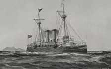 Spanish-American War (1898): Battleship cruiser "Infanta María Teresa", Spanish navy, 1898. Creator: Enrique Laporta Valor